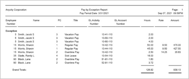 How do I print a pay by exception report?